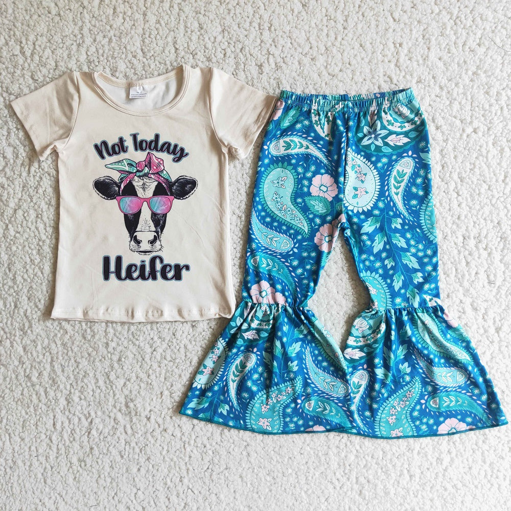 Promotion E4-19 Baby Girl Heifer Shirt Bell Pants Western Set