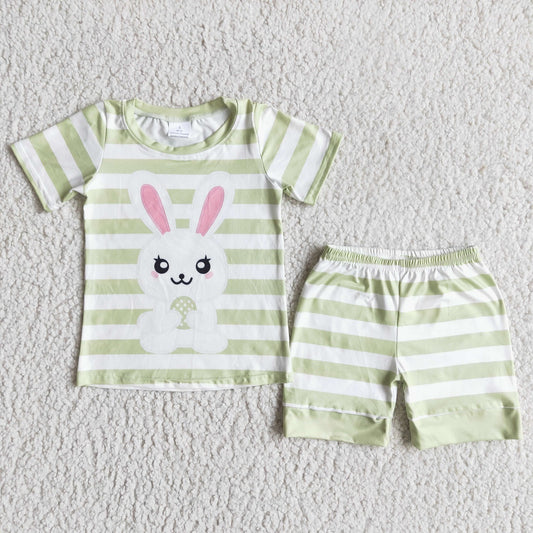 Promotion E5-12 Easter Baby Boy Short Sleeves Rabbit Shirt Stripes Shorts SeT Pajamas