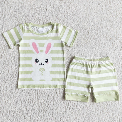 Promotion E7-17 Easter Baby Girl Stripe Rabbit Purple Shorts Set Pajamas