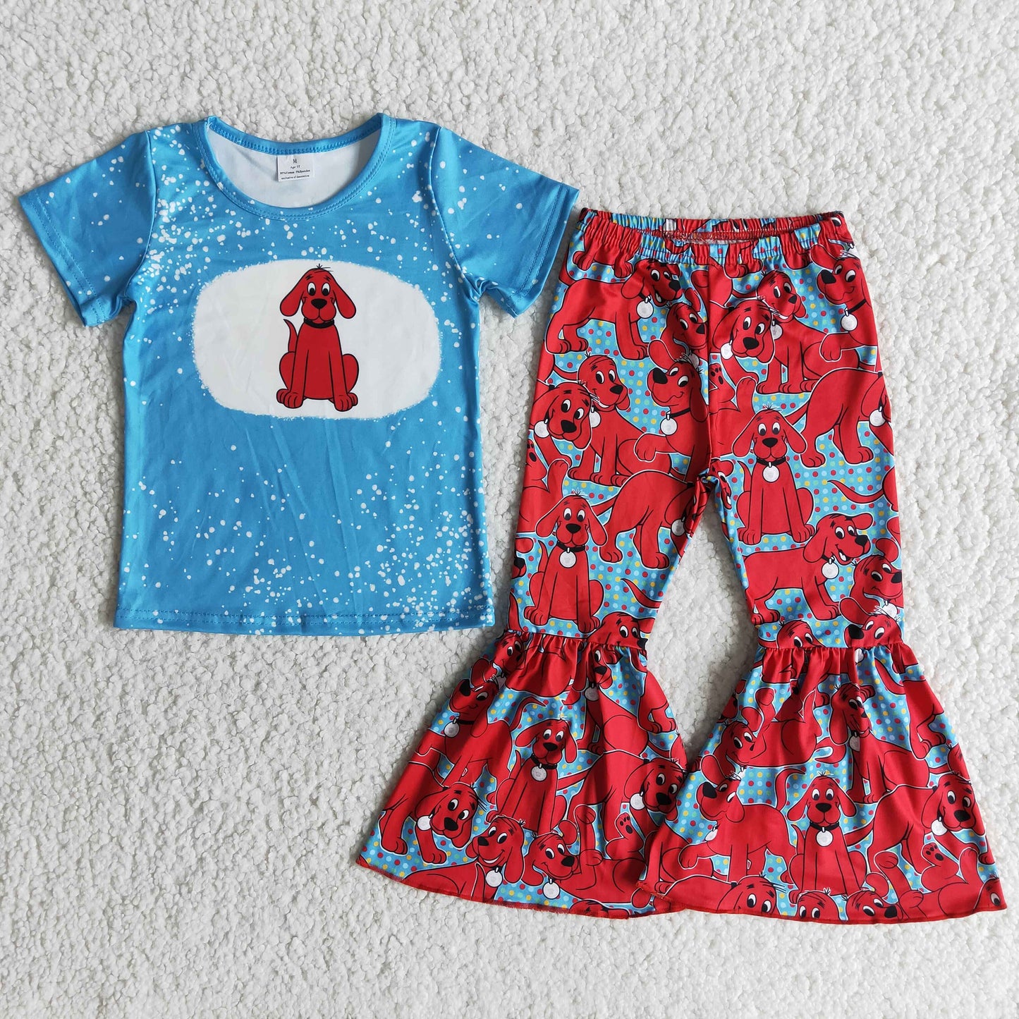 Promotion Baby Girl Dogs Shirt Red Bell Pants Set