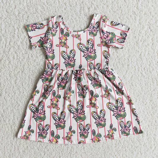 Promotion E5-18 Baby Girl Easter Short Sleeve Rabbit Dress