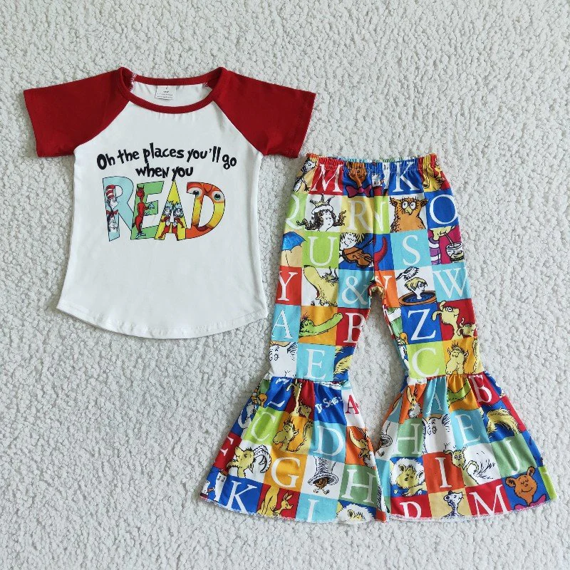 Promotion Baby Girl Short Sleeves Dr Reading Sibling Clothes Set