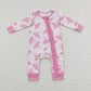 LR0647 Baby Girl Long Sleeves Pink Zipper One Piece Romper