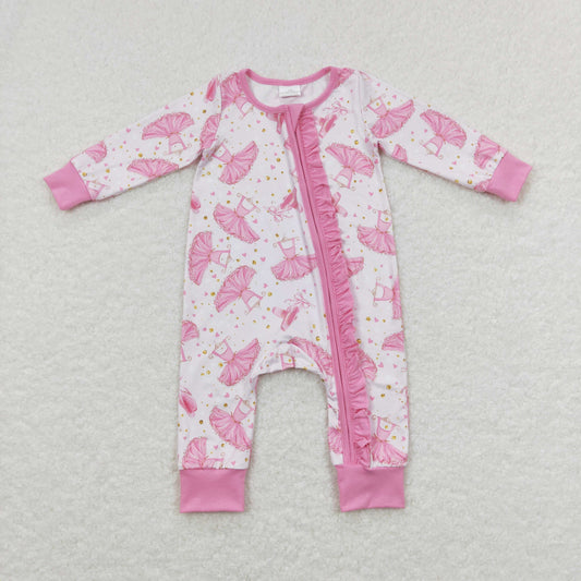 LR0647 Baby Girl Long Sleeves Pink Zipper One Piece Romper