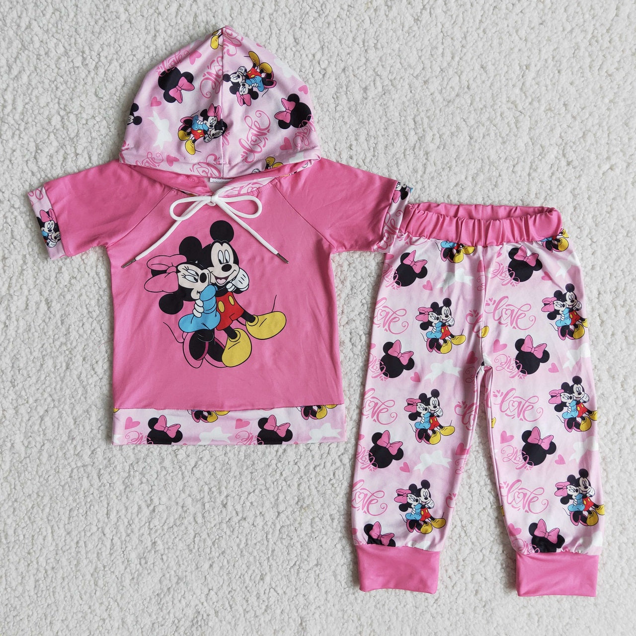 Promotion E6-27 Baby Girl Short Sleeves Hoodie Mouse Shirt Pants Valentine's Day Outfit