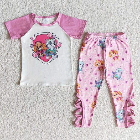 Promotion E6-29 Dogs Flower Pants Pink Outfit