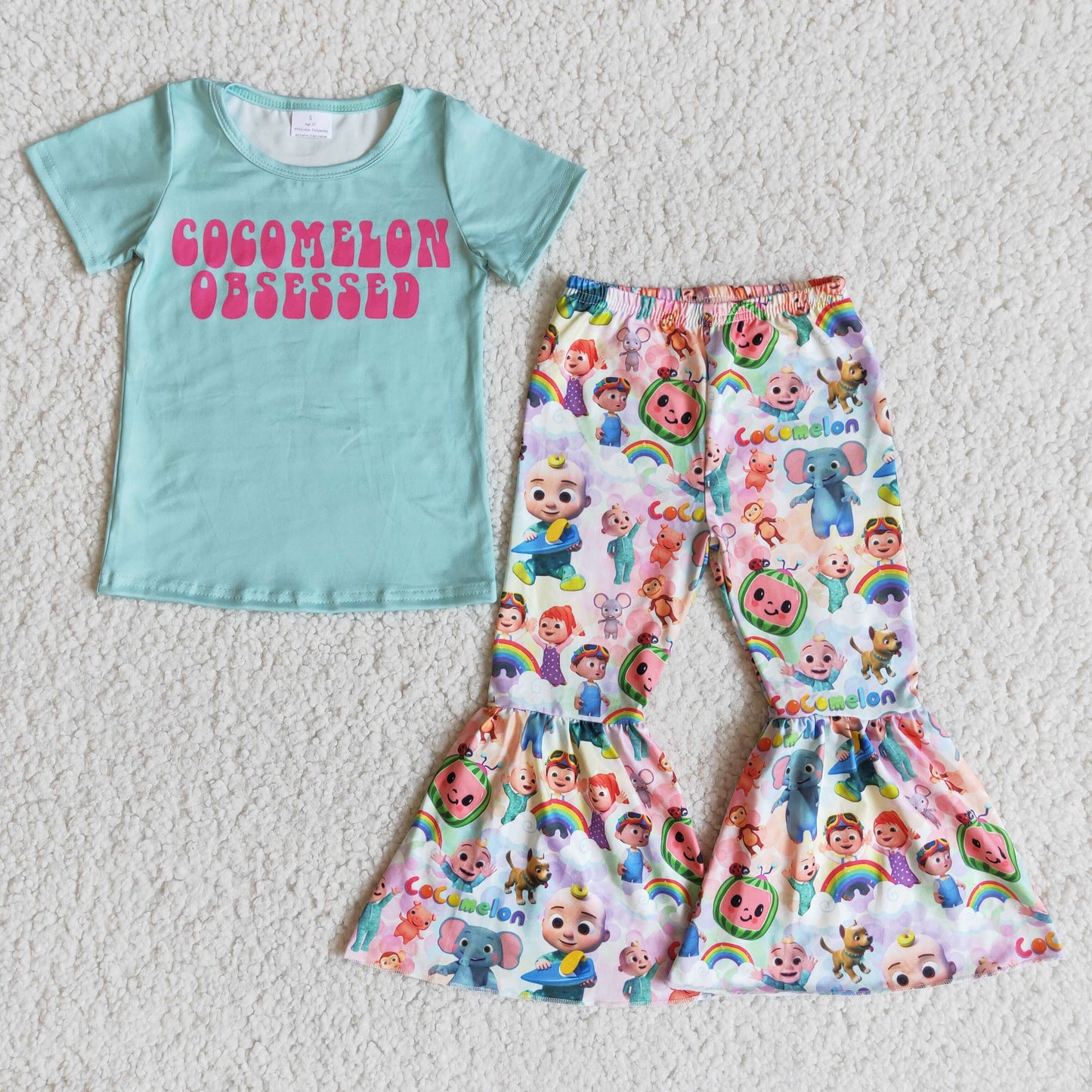 Promotion Baby Girl Short Sleeves Cartoon Bell Pants Outfit
