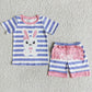 Promotion E7-17 Easter Baby Girl Stripe Rabbit Purple Shorts Set Pajamas