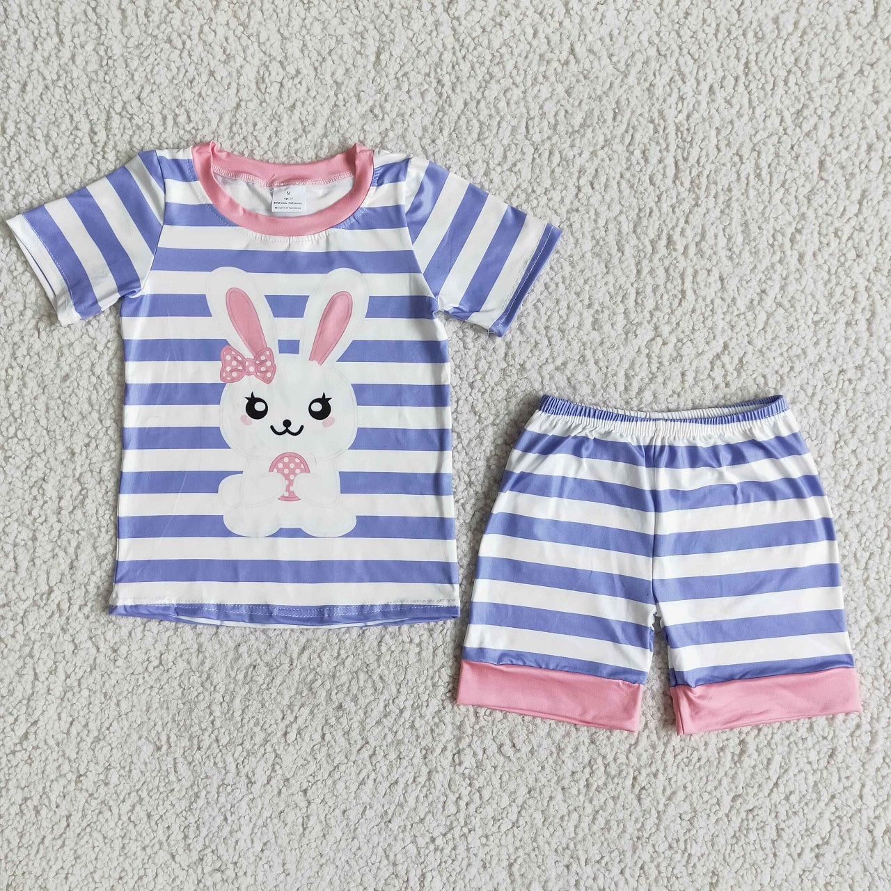 Promotion E5-12 Easter Baby Boy Short Sleeves Rabbit Shirt Stripes Shorts SeT Pajamas