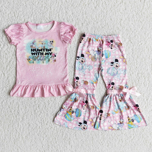 Promotion E7-19 Easter Pink Rabbit Bunny Ruffle Pants Baby Girl Cartoon Outfit