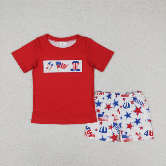 Baby Boy Red Short Sleeves Shirt Stars Shorts July 4th Set