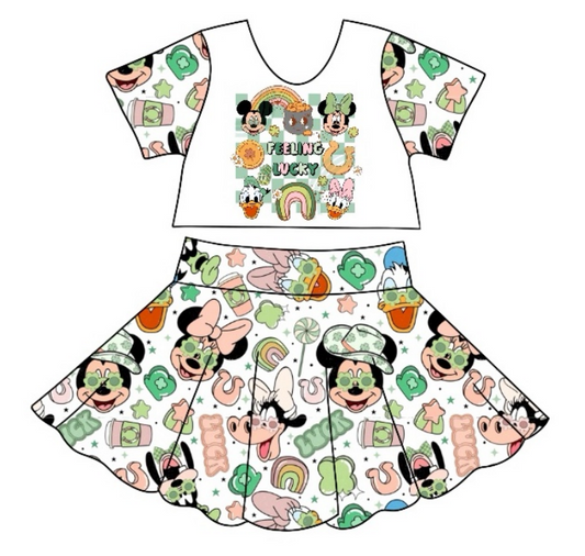 Baby Girl Short Sleeves St. Patrick's Day Cartoon Tops Skirt Clothes Set Moq 5