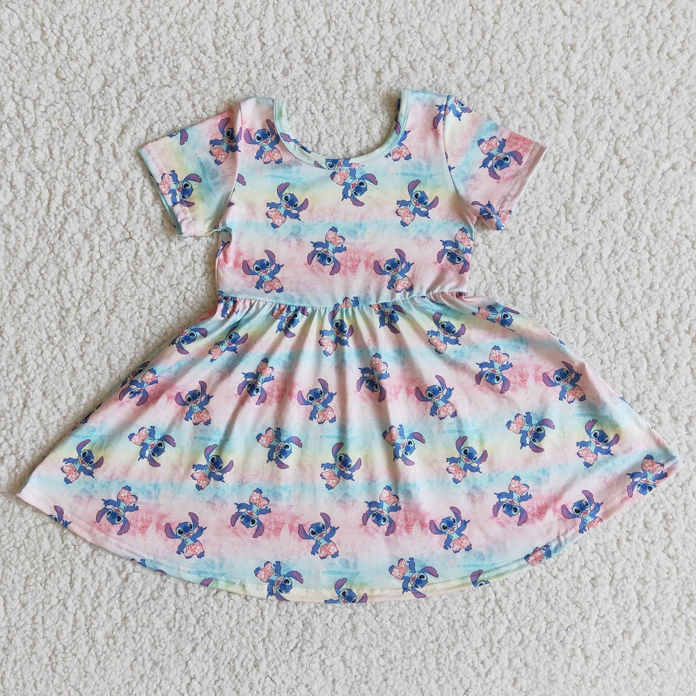 Promotion E8-17 Summer Baby Girl Short Sleeves Cartoon Dress