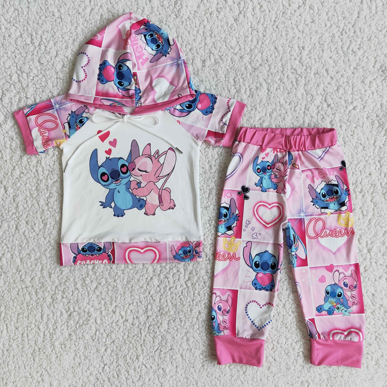 Promotion E8-26A Baby Girl Hoodie Pants Cartoon Valentine's Set