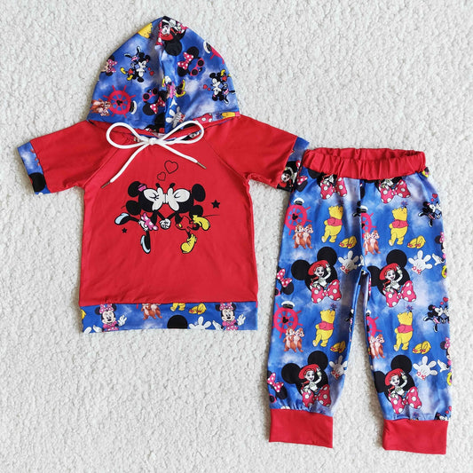 Promotion E8-27 Baby Girl Hoodie Pants Cartoon Valentine's Set