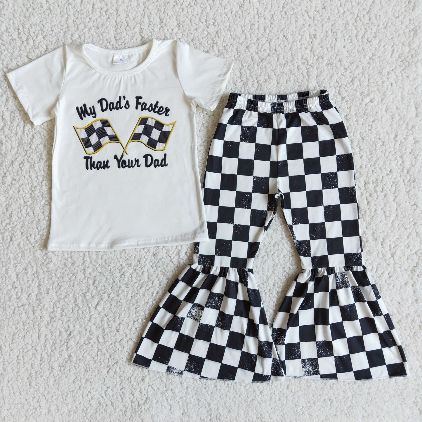 Promotion E8-29 Baby Girl Dad Shirt Checkered Bell Pants Outfit