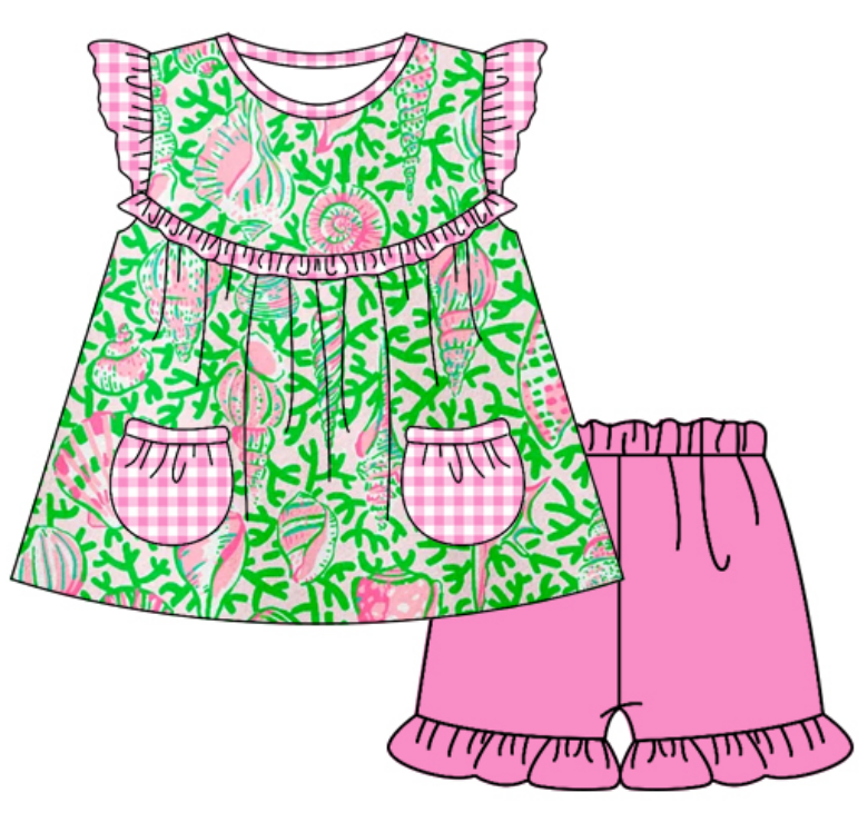 Baby Boy Girl Short Sleeves Green Summer Sibling Dress Romper Clothes Set ( Moq 5 Each style )