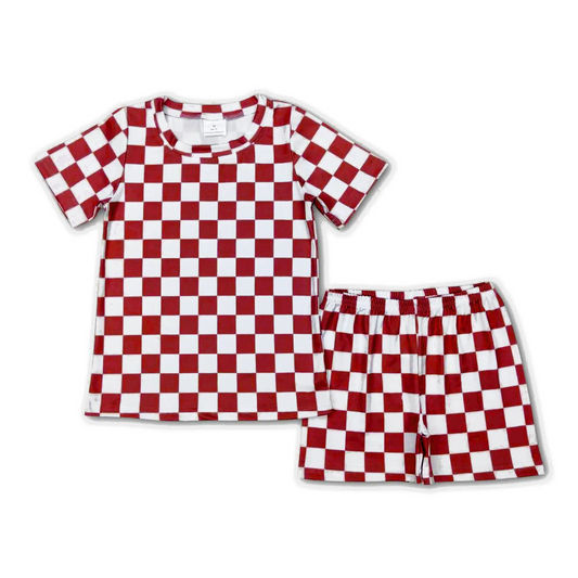 Moq 3 Pre-order BSSO0689 Baby Kids Short Sleeves Shirt Checkered Shorts Pajamas Set