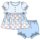 Baby Girl Short Sleeves Bows Plaid Blue Sibling Romper Dress Clothes Set ( Moq 5 Each Design )