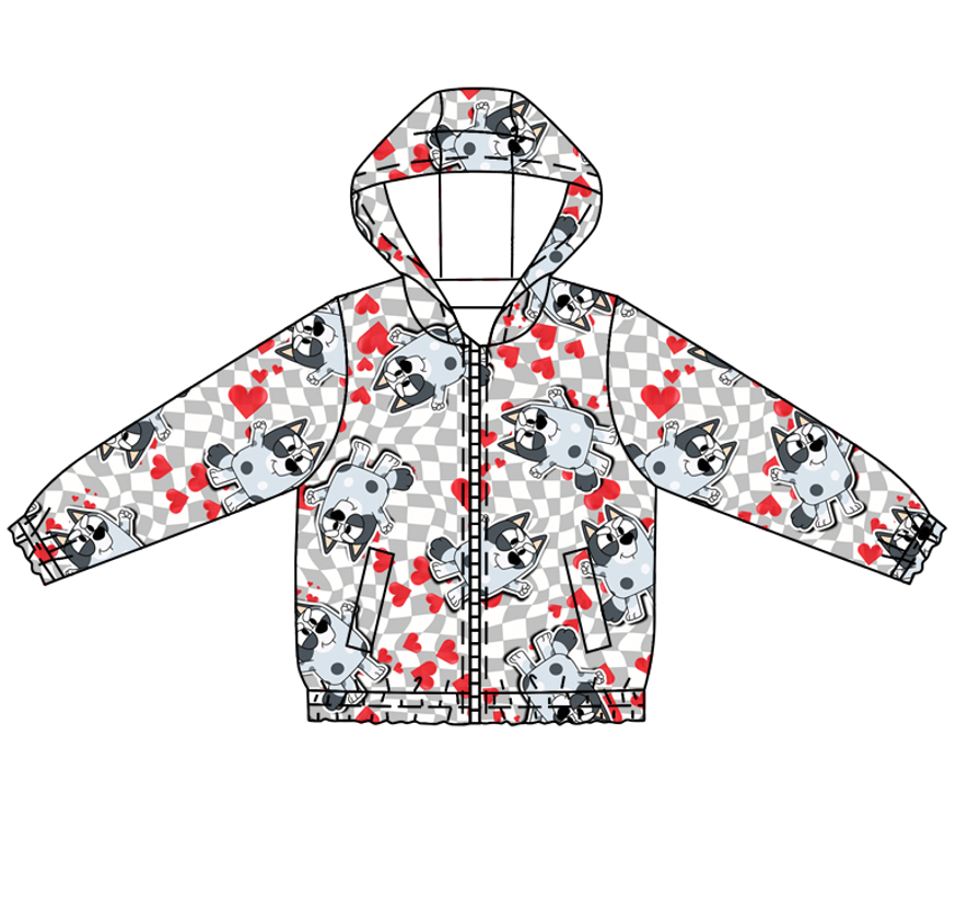 Baby Boy Kids Toddler Long Sleeves Valentines Dogs Hearts Hoodie Zipper Pocket Shirt Tops Moq 5 (12.2)