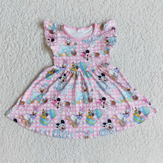 Promotion E9-1 Easter Baby Girl Cartoon Rabbit Plaid Dress