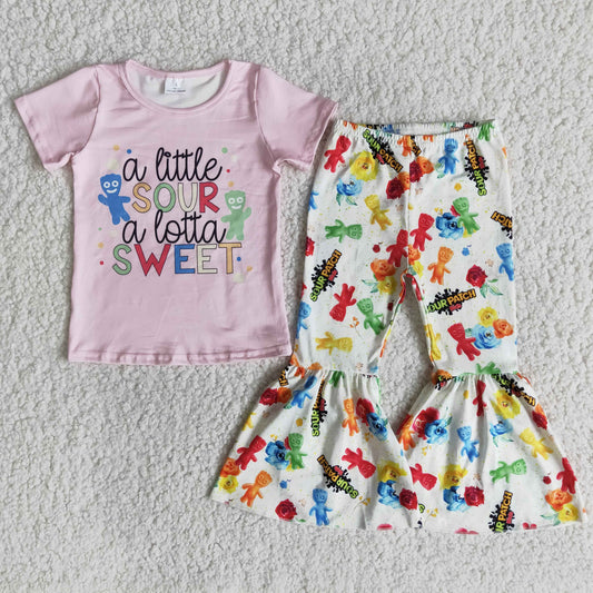 Promotion E9-11 Baby Girl Short Sleeves Sweet Shirt Bell Pants Outfit