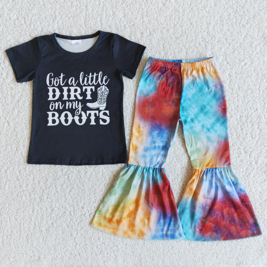 Promotion E9-29 Baby Girl Boots Western Tie Dye Bell Pants Outfit