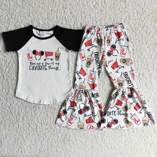 Promotion E9-5 Baby Girl Short Sleeves Shirt Cartoon Bell Pants Outfit