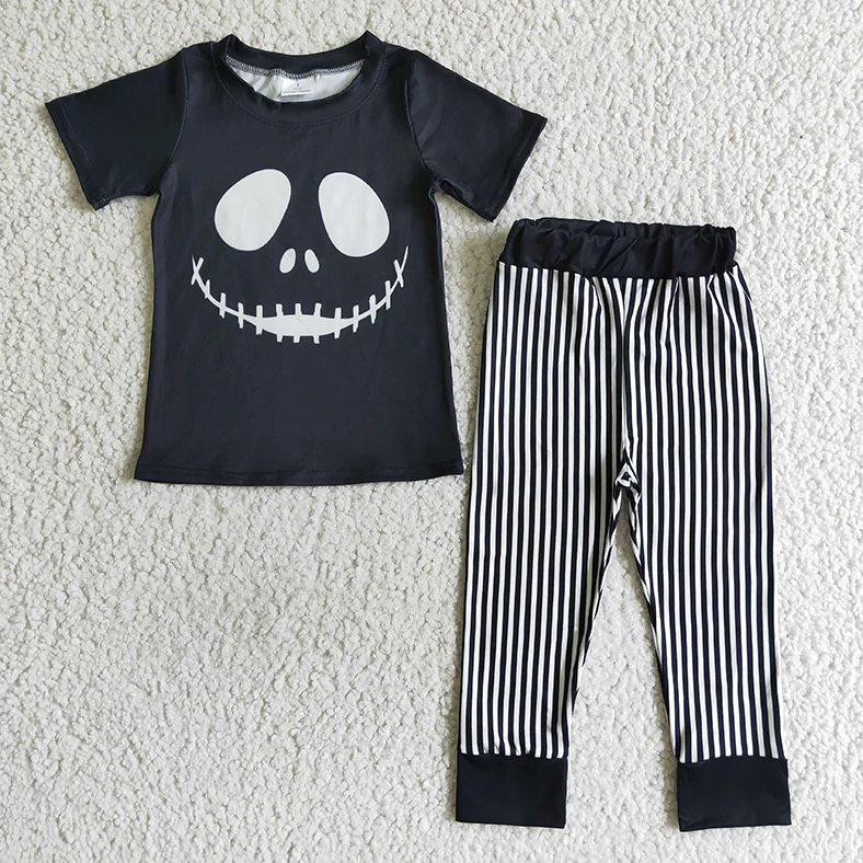 BSPO0023 Baby Boy Halloween Short Sleeves Shirts Stripes Pants Outfit