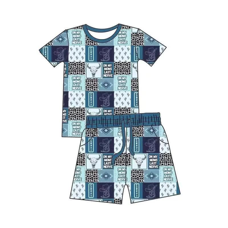 Preorder Baby Boy Short Sleeves Western Cow Shirt Pockets Shorts Pajamas Set  ( Moq 5 )