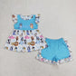 Baby Girls Summer Dogs Tunic Blue Ruffle Shorts Set