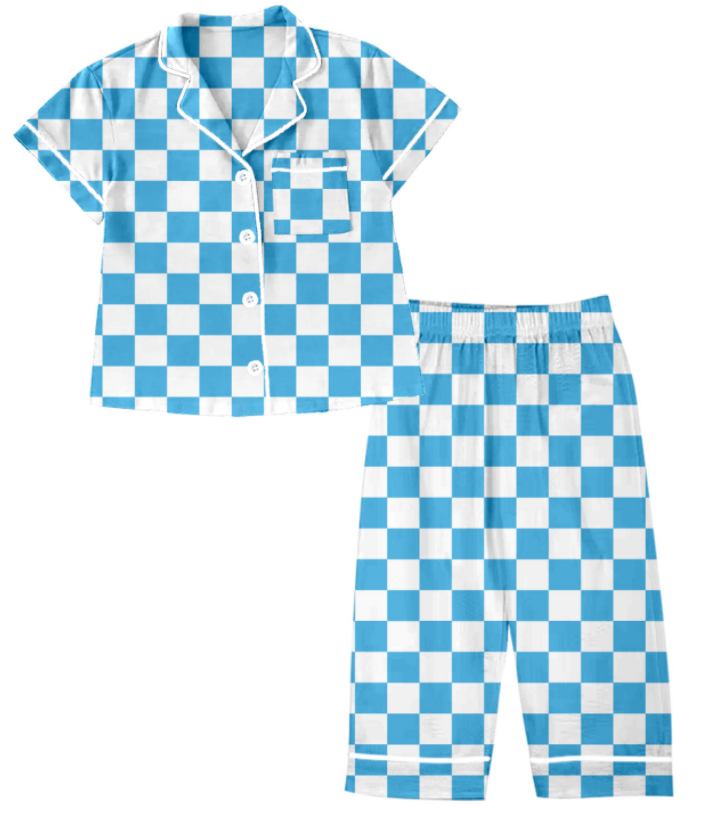 Baby Boy Sibling Blue Checkered Shirt Romper Set Moq 5