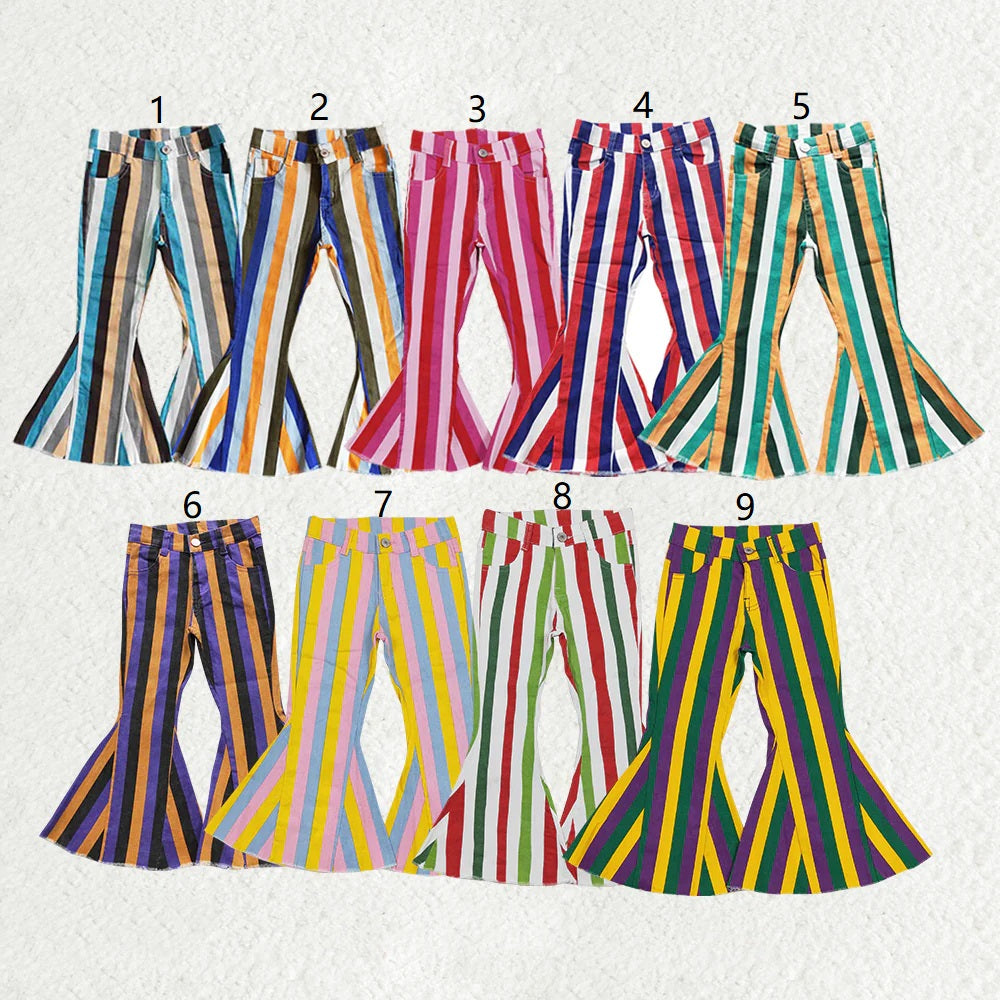 Baby Girl Toddler Stripes Bell Bottom Pants Sibling Denim Jeans RTS