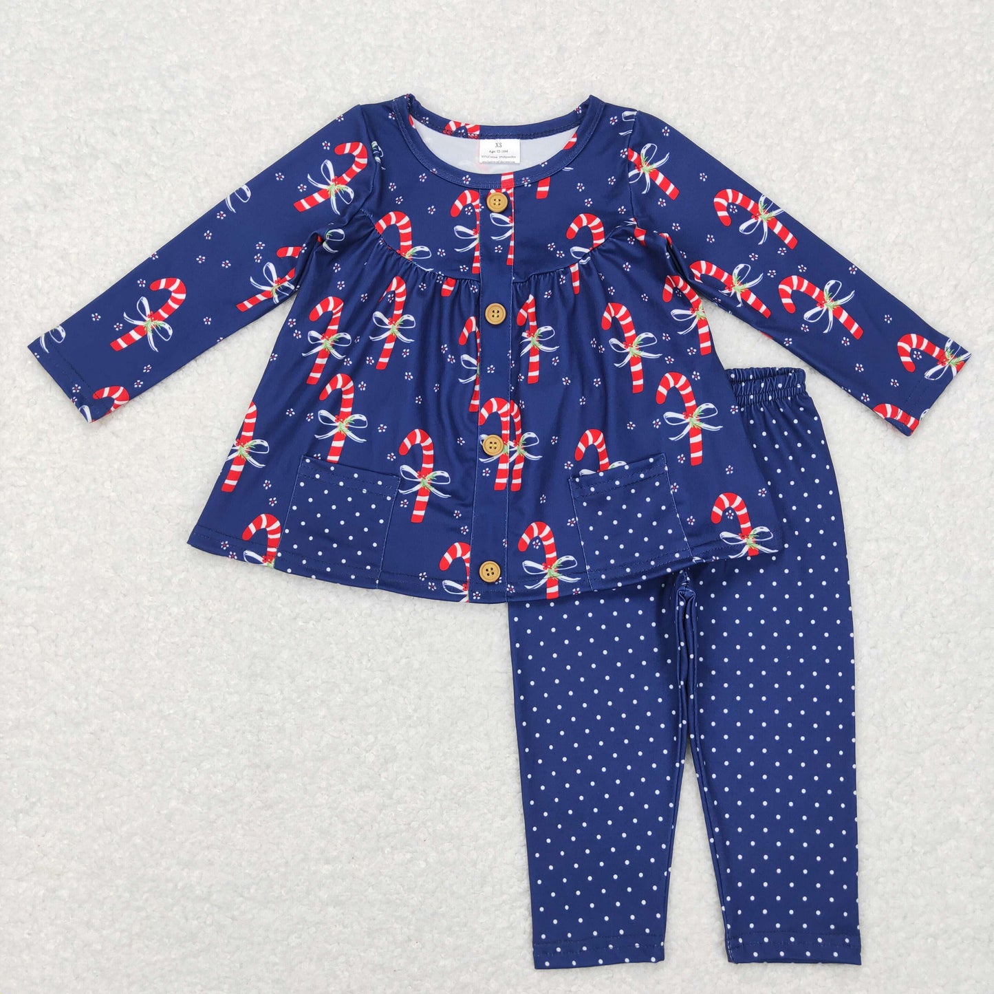 GLP0992 Baby Girl Long Sleeves Christmas Candy Cane Pocket Tunic Pants Outfit