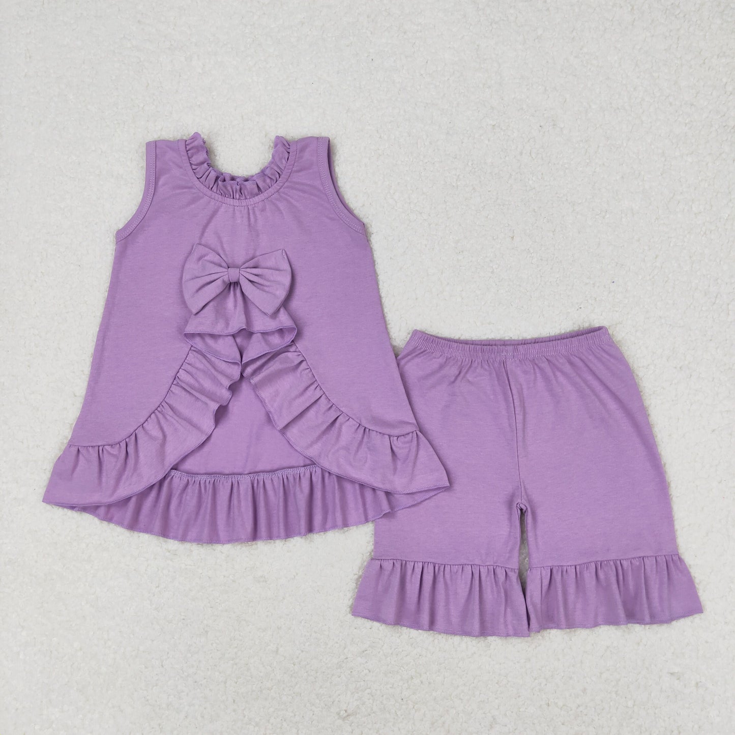 Baby Girl Sleeveless Tops Ruffle Shorts Cotton Purple Set