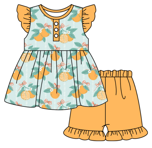 Baby Girl Floral Orange Sibling Romper Dress Clothes Set ( Moq 5 Each Design )