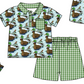 Baby Boy Girl Duck Plaid Bows Sibling Matching Green Dress Romper Clothes Set ( Moq 5 Each style )