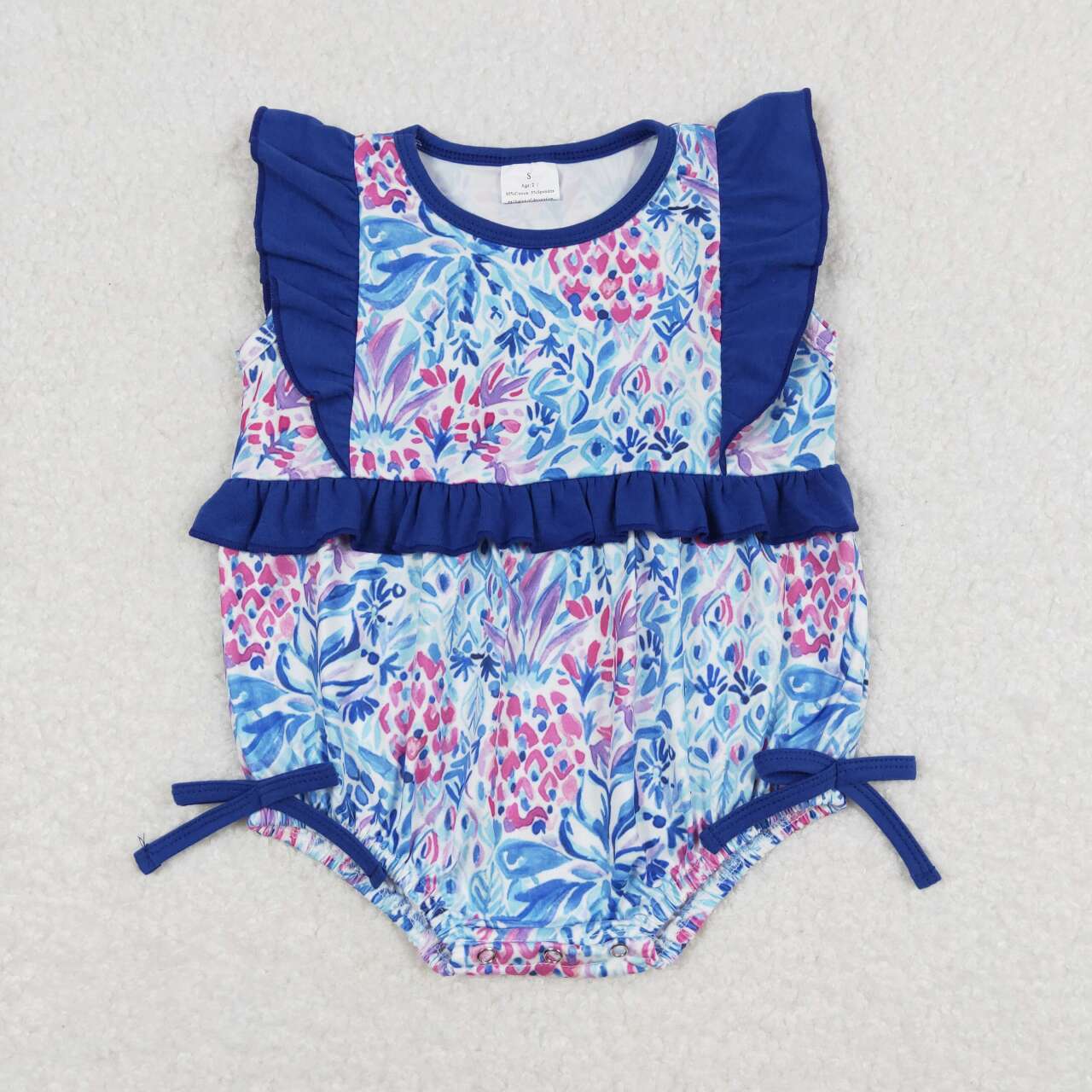 Baby Girl Ruffle Floral Blue Bubble One Piece Romper