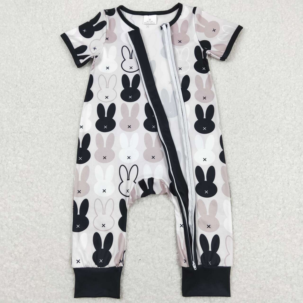 Baby Boy Short Sleeves Rabbits Checkered Zipper One Piece Easter Romper