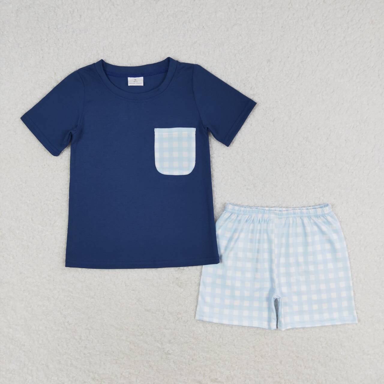 Baby Boy Blue Short Sleeves Shirt Plaid Shorts Set