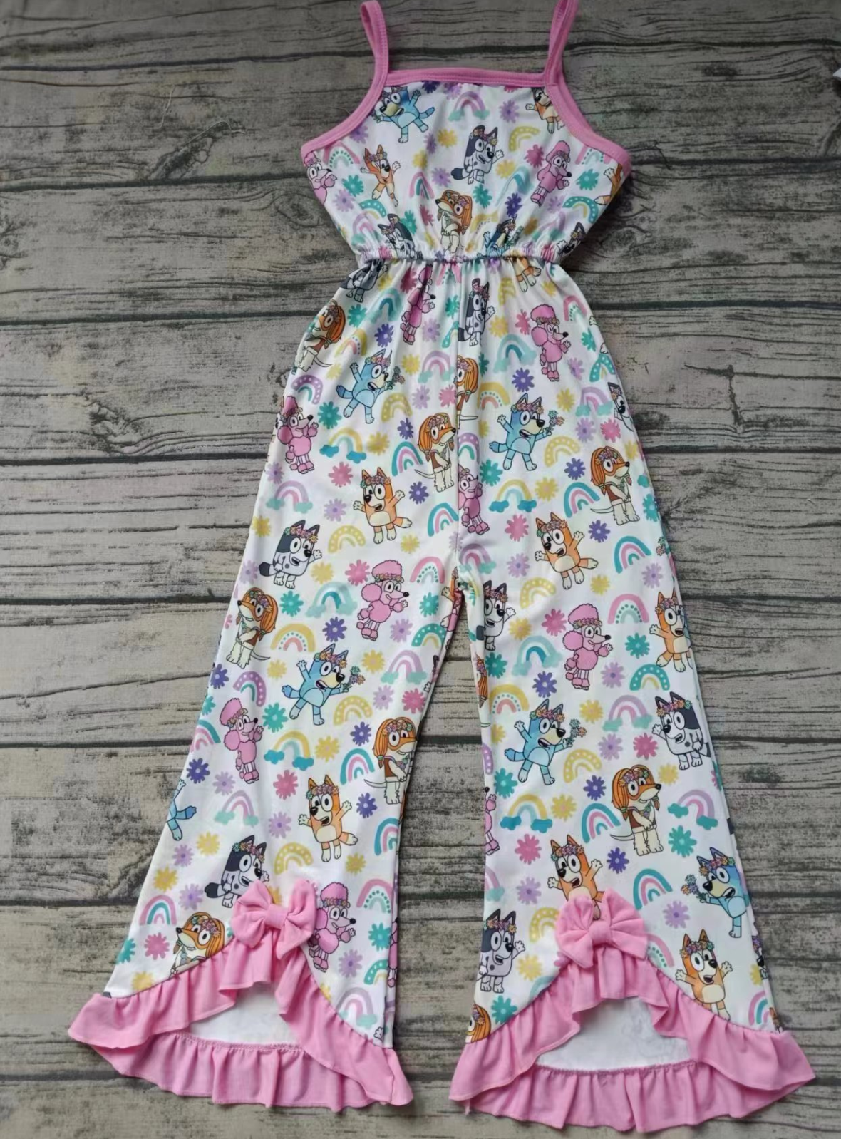 Baby Girl Sleeveless Dogs Floral Rainbow Bell Pants One piece Jumpsuit