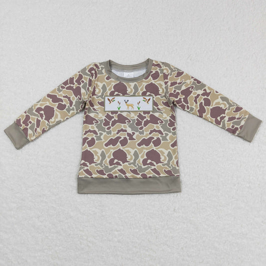 BT0378 Baby Boy Long Sleeves Camo Embroidery Duck Deer Hunting Pullover