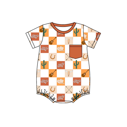 Moq 3 Pre-order SR1367 Baby Boy Western Cow Cactus One Piece Romper