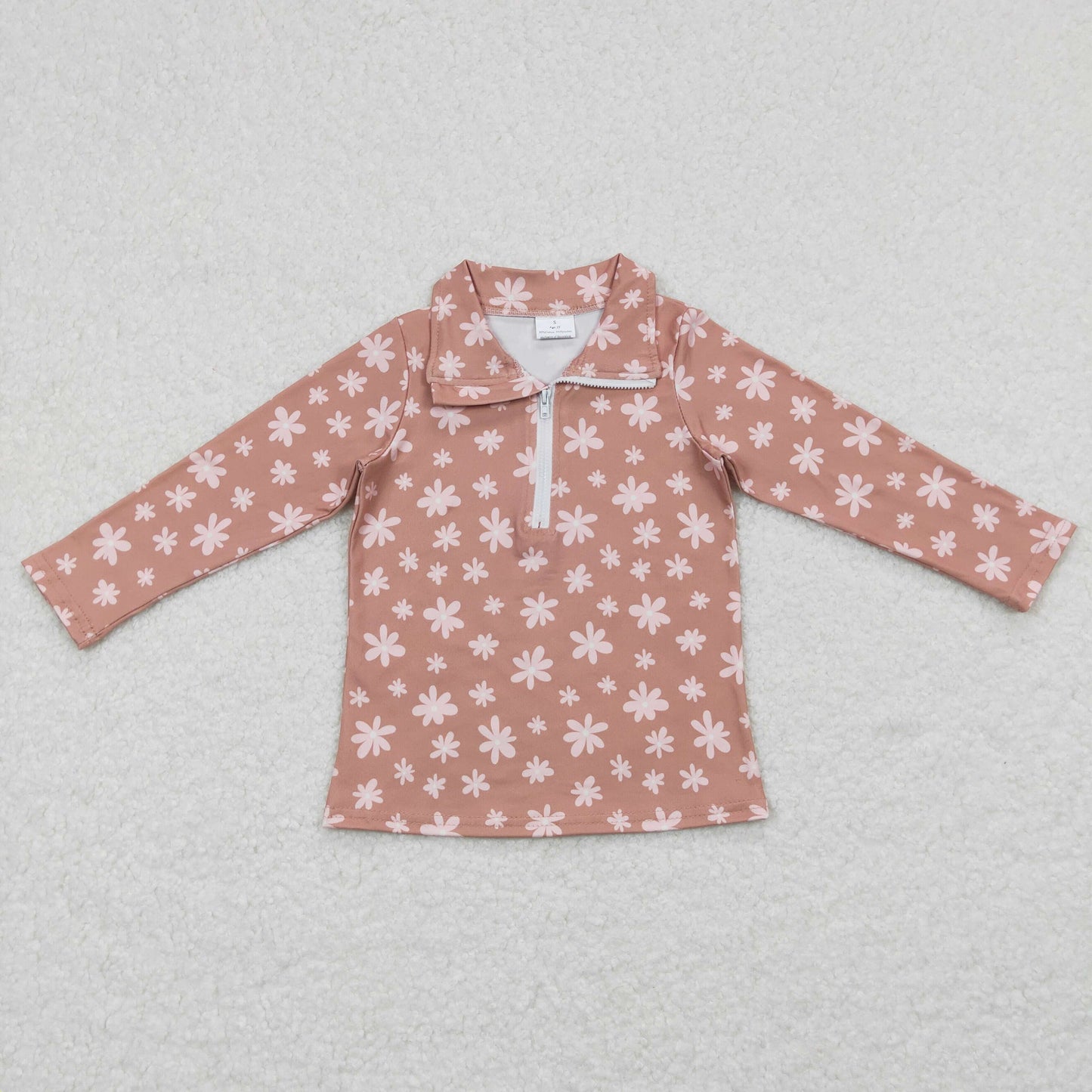 BT0290 Baby Girl Long Sleeves Floral Pullover Zipper Shirt