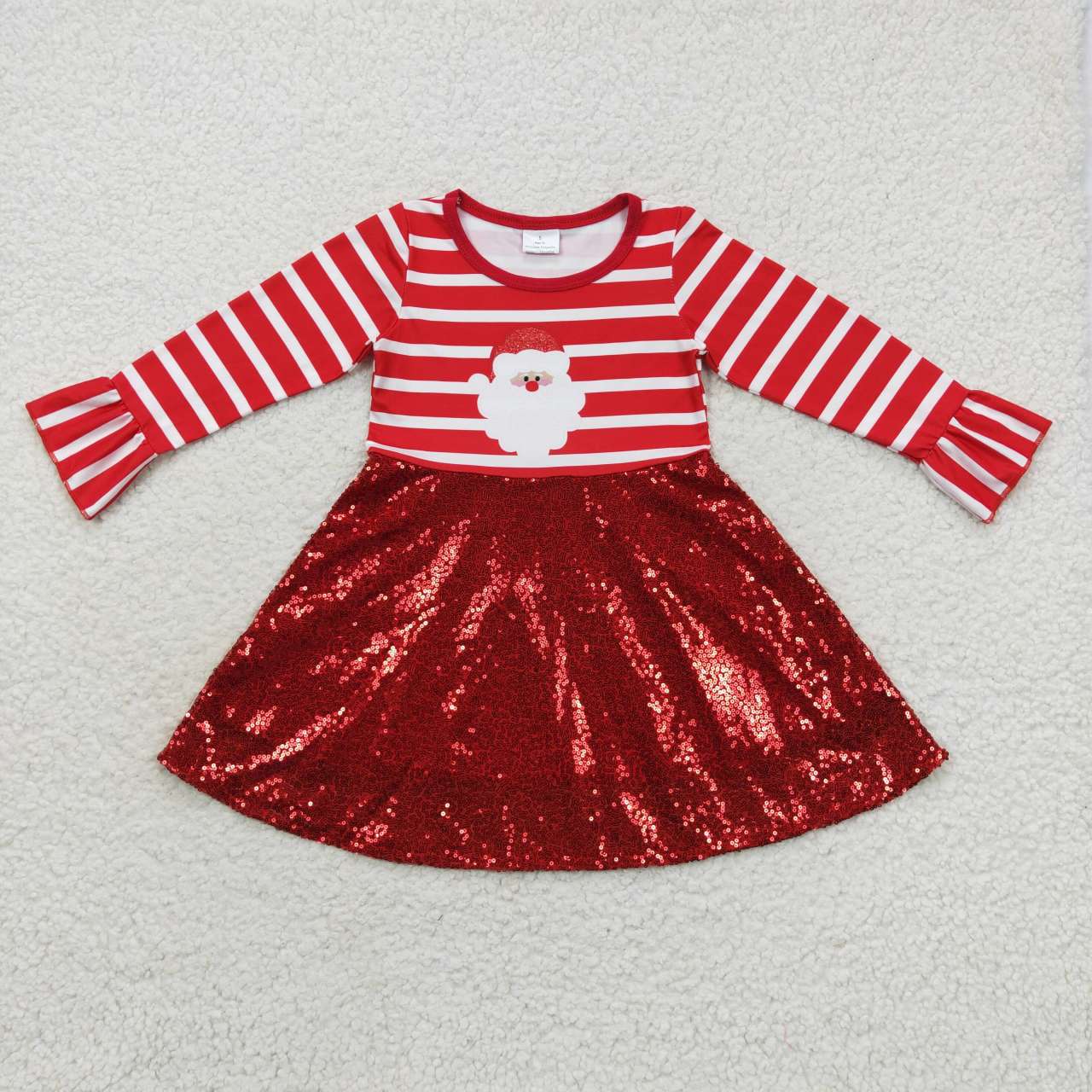 GLD0371 Christmas Santa Baby Girl Long Sleeves Sequins Dress