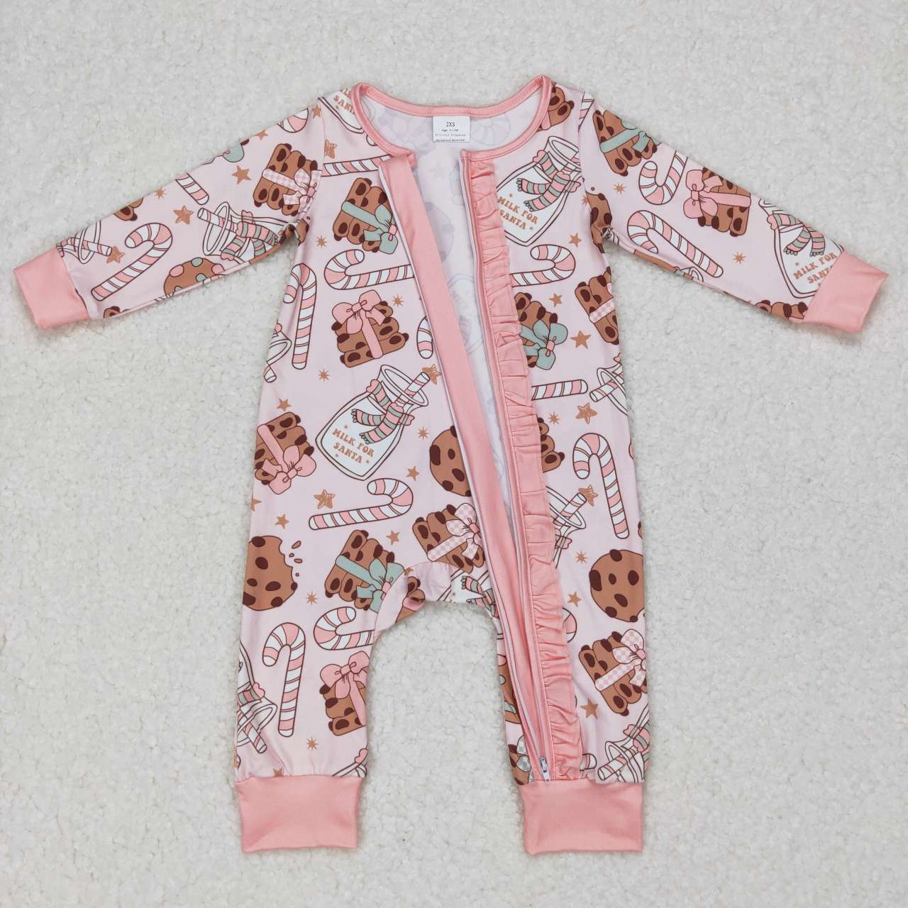 LR0631 Baby Boy Long Sleeves Christmas Candy Cookie One Piece Romper