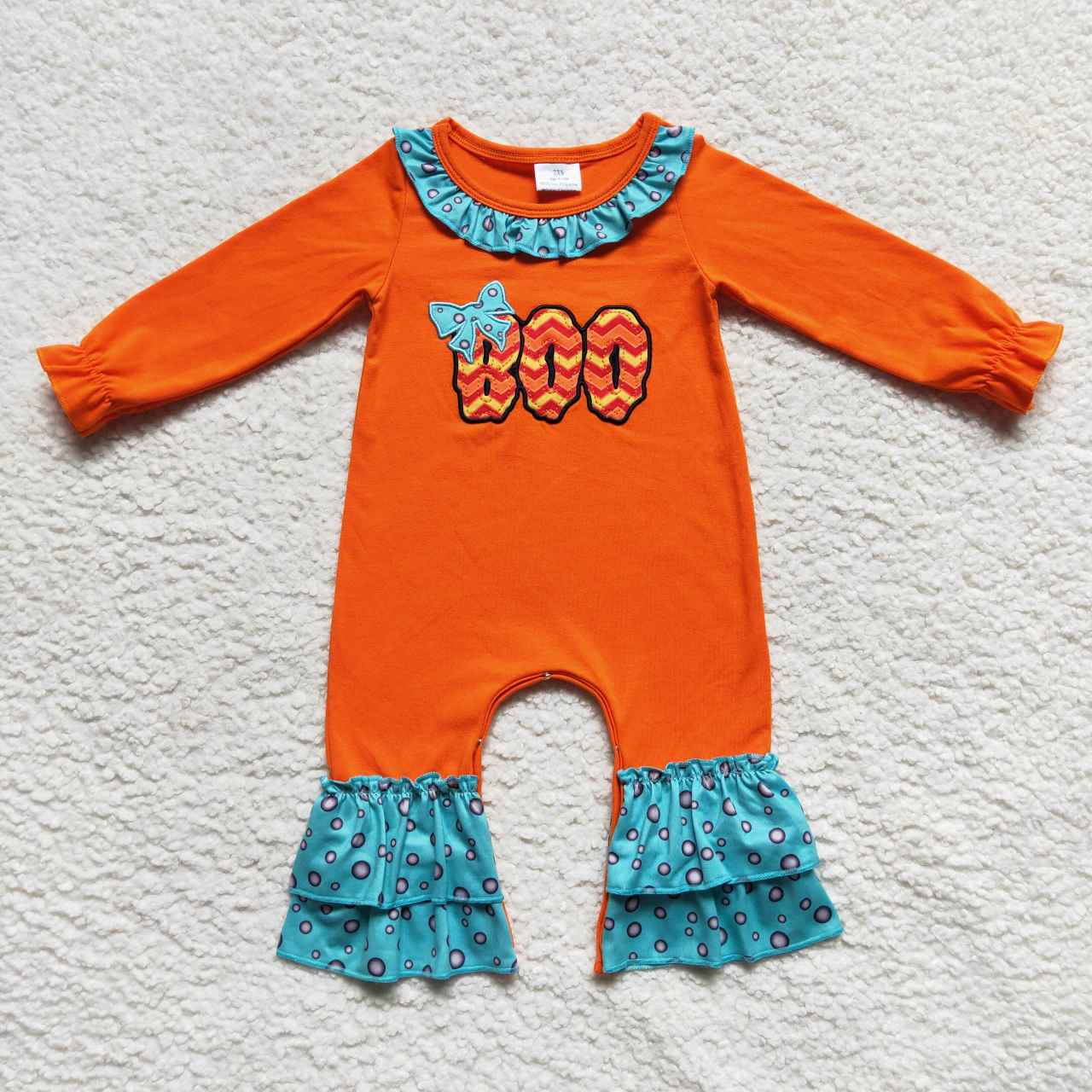 LR0620 Baby Boy Halloween Embroidery Boo Stripes One Piece Romper