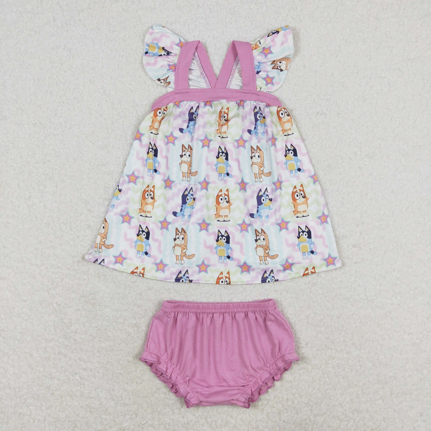 Baby Girl Short Sleeves Dogs Tops Bummie Set