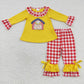 Promotion Baby Boy Long Sleeves Shirt Red Plaid Pants Embroidery Farm Chicken Outfit Pajamas Striped Ruffle Pants Outfit