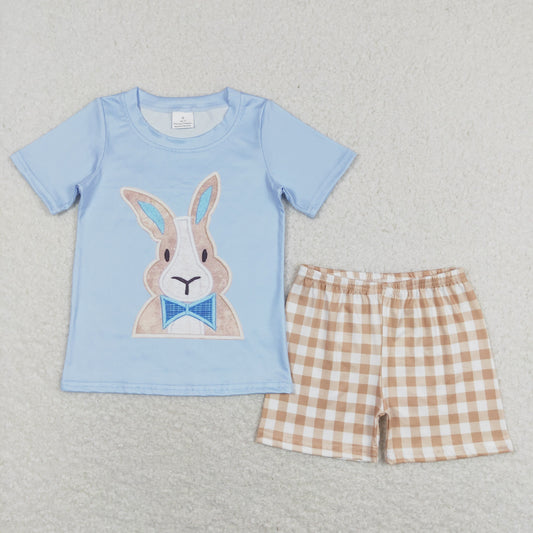 BSSO0292 Baby Boy Short Sleeves Rabbit Shirt Plaid Shorts Easter Set